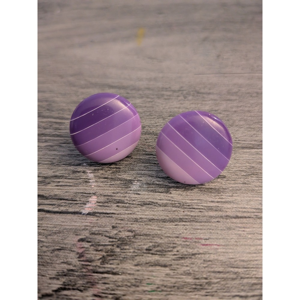 Vintage Purple Ombre Striped Round Button Stud Earrings Retro 80s Style Lavender